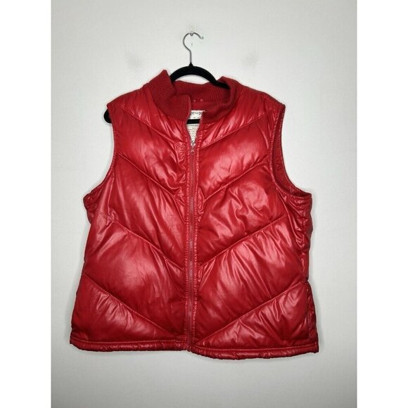Old Navy Woman’s Red Vest Full Zip Puffer Fleece Lined High Neck Size XXL - Picture 1 of 12